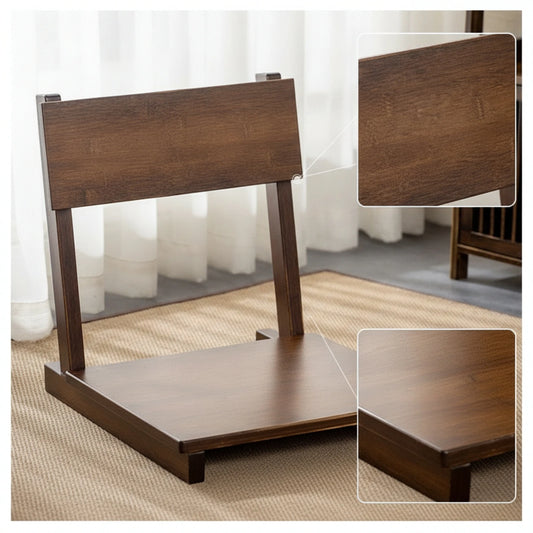 Silla Plegable de Bambú con Respaldo – Asiento de Perfil Bajo de Inspiración Japonesa