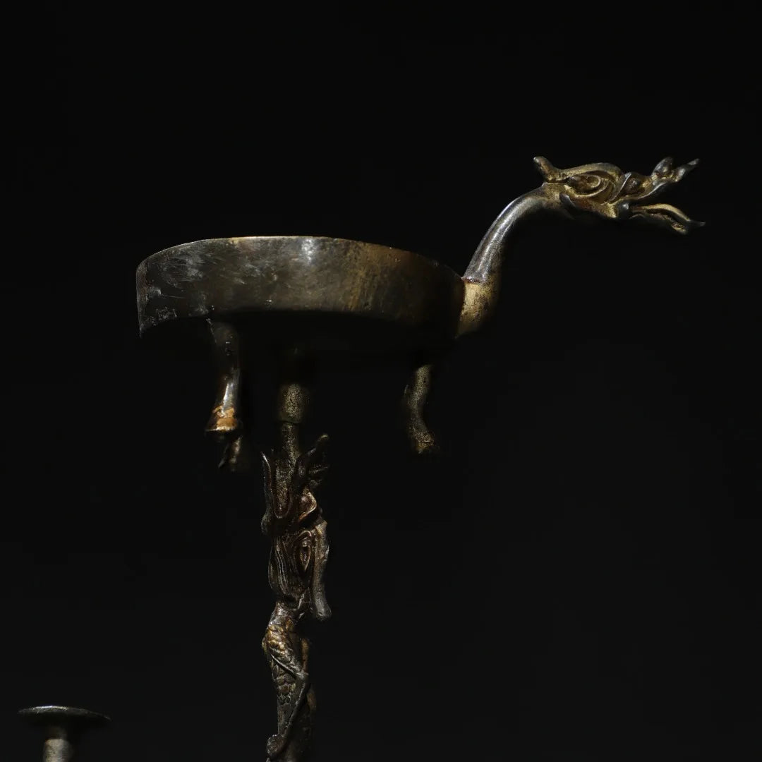 15" Bronze Gilded Cinnabar Vajra Candlestick – Temple Dragon Holder