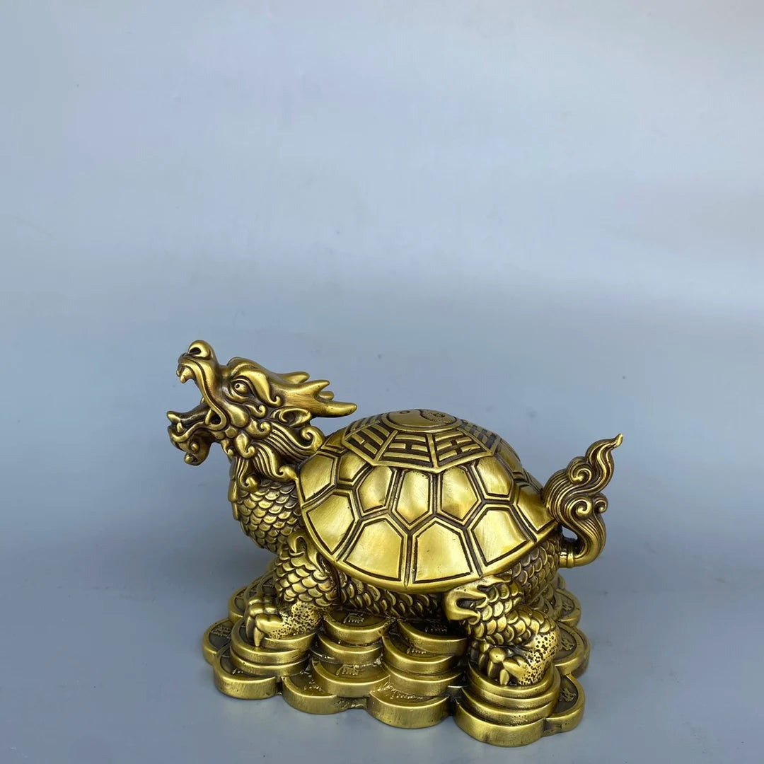 6" Brass Dragon Turtle with Yuanbao Coins – Wealth & Protection Statue