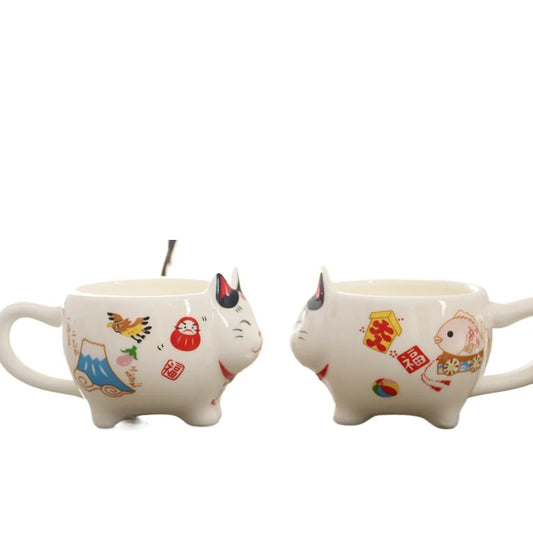 Japanese Lucky Cat Porcelain Tea Set – Cute Maneki-Neko Teapot & Cups with Strainer
