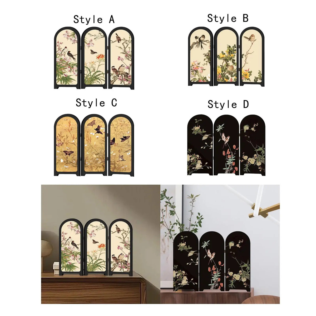 Mini Desktop 3-Panel Folding Screen | Tabletop Asian Decor