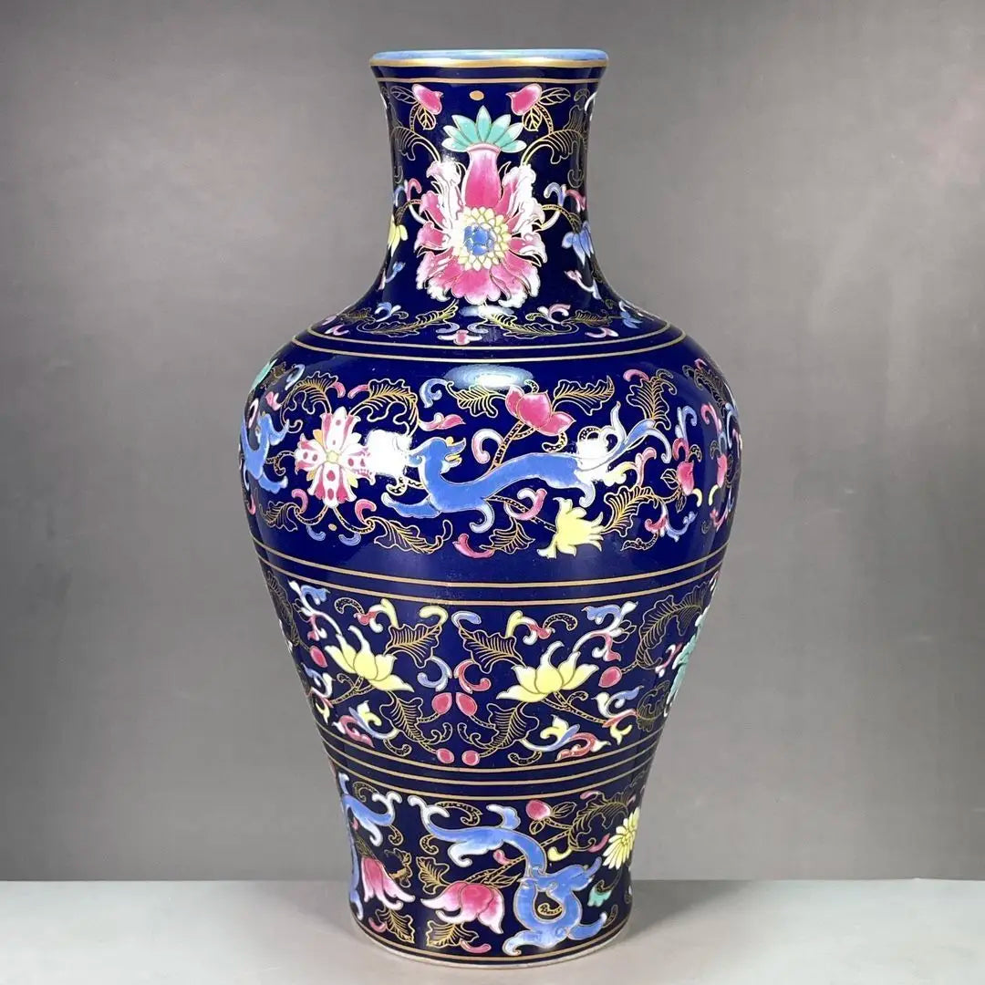 Qing Dynasty Qianlong Blue-Glazed Floral Enamel Vase Replica | One-of-a-Kind Handmade Porcelain