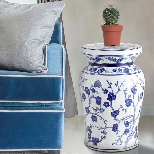 Cherry Blossom Ceramic Garden Stool – 17.7" Indoor/Outdoor Side Table
