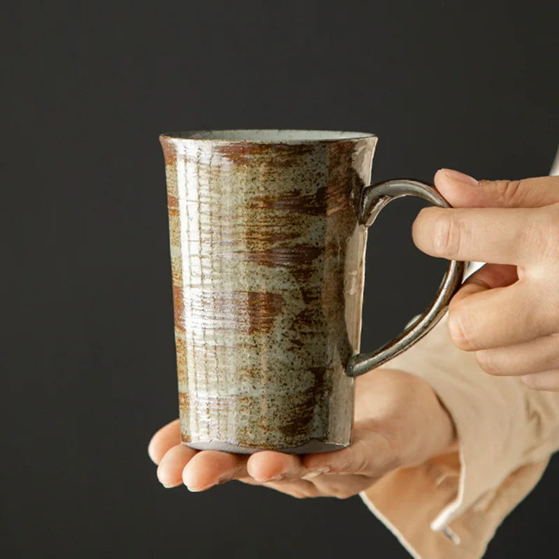 Japanese Vintage Coarse Pottery Mug – Large-Capacity Stoneware Coffee & Teacup