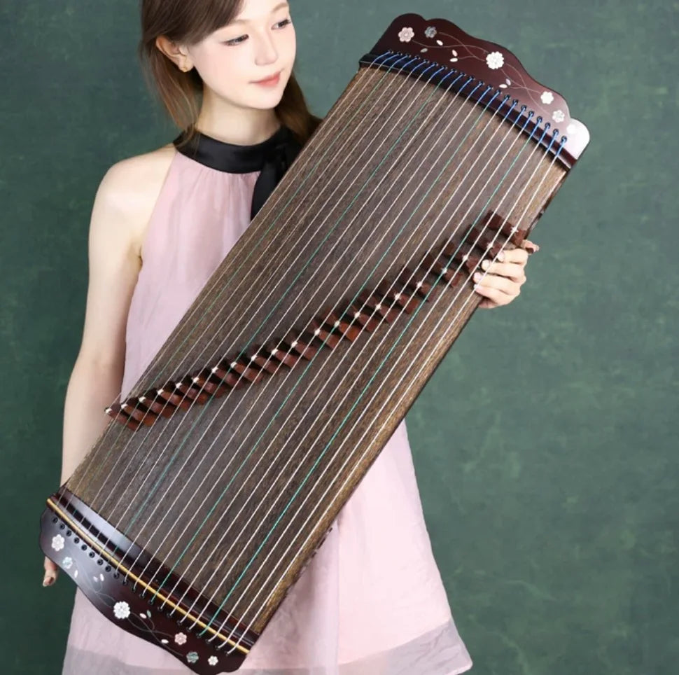 Portable Mini Guzheng 88cm 21 Strings, Mother-of-Pearl Inlay Traditional Chinese String Instrument