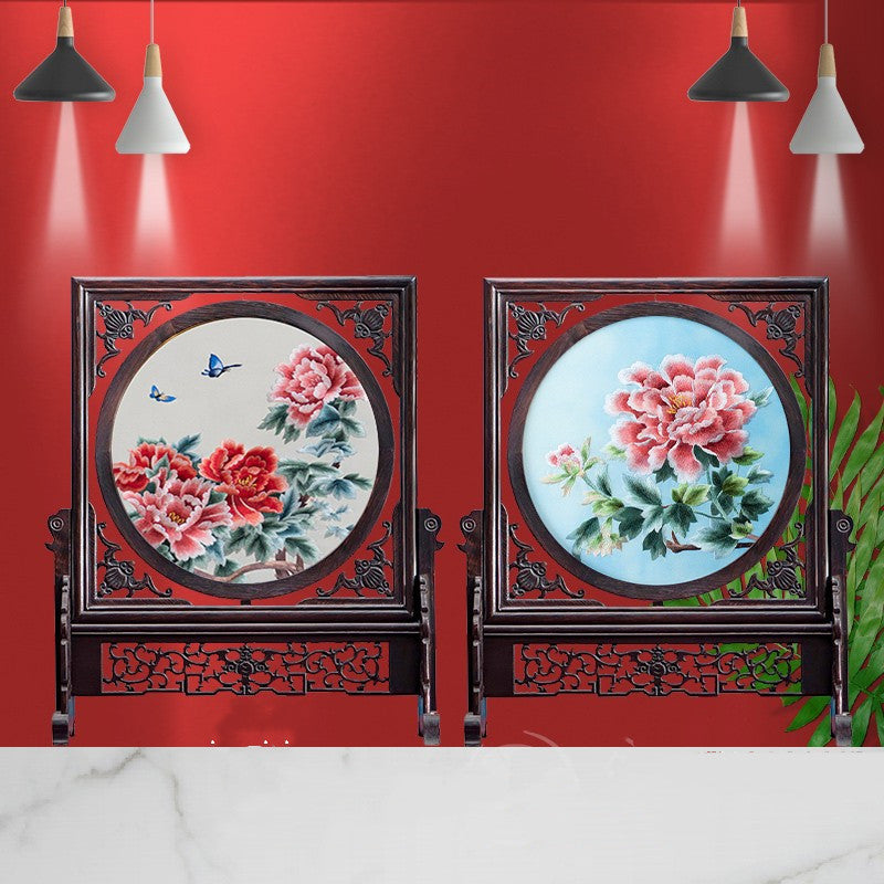 Hand-crafted Double-sided Chinese Embroidery Table Screen