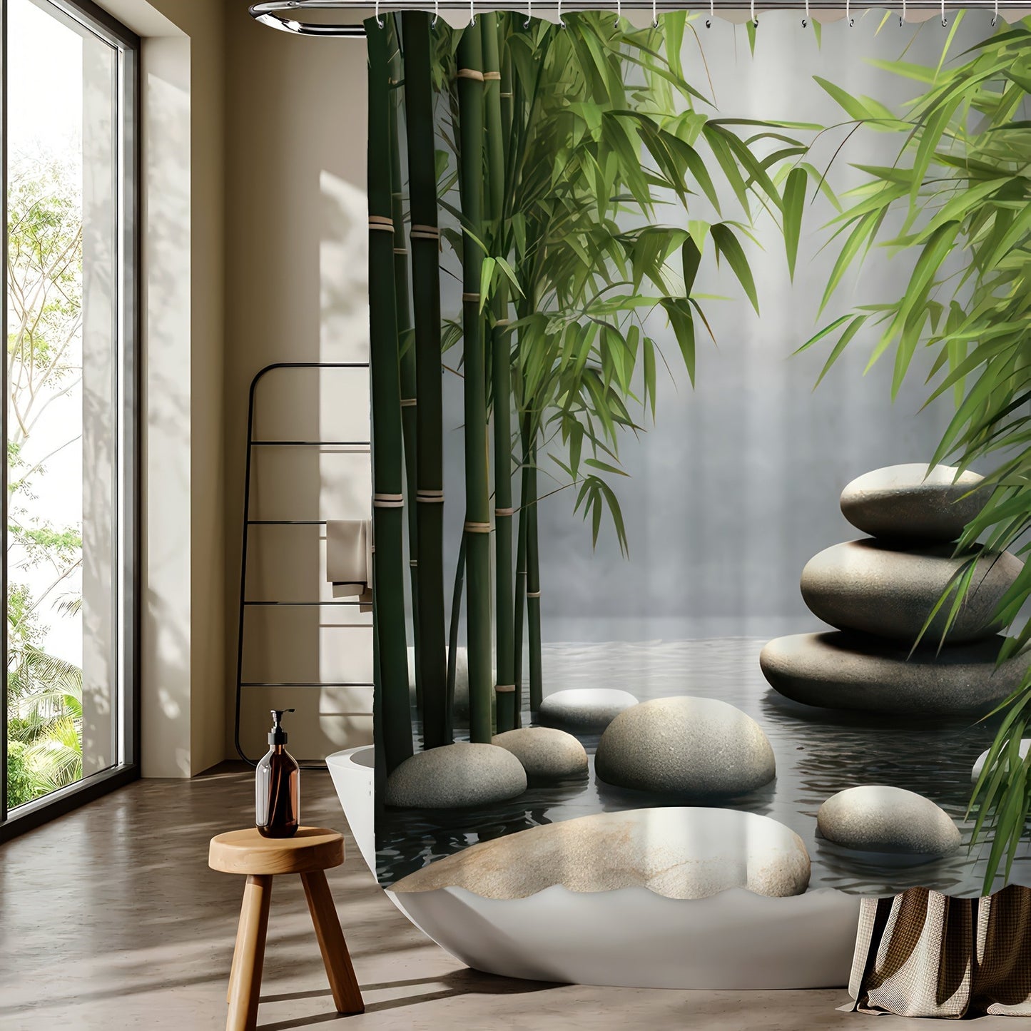Stone Shower Curtain Quiet Bathroom Decorative Partition