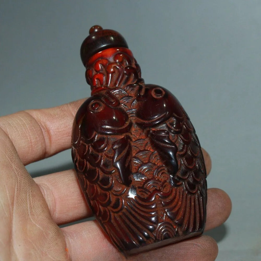 Natural Ox Horn Double Fish Snuff Bottle An Early Chinese Collectible