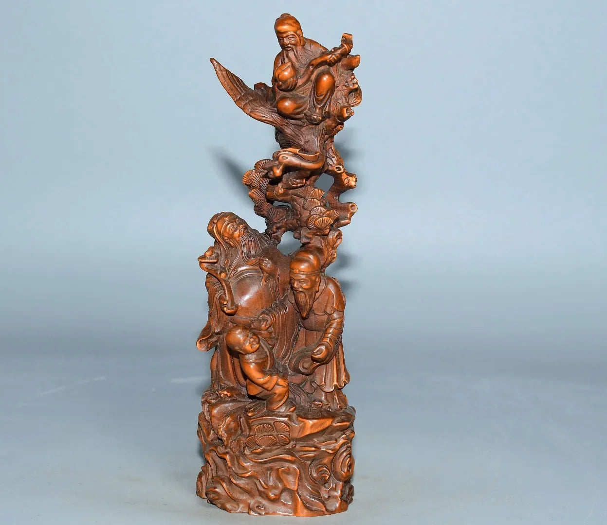 Tibetan Boxwood Fulu Shou Three Immortals Statue (7")