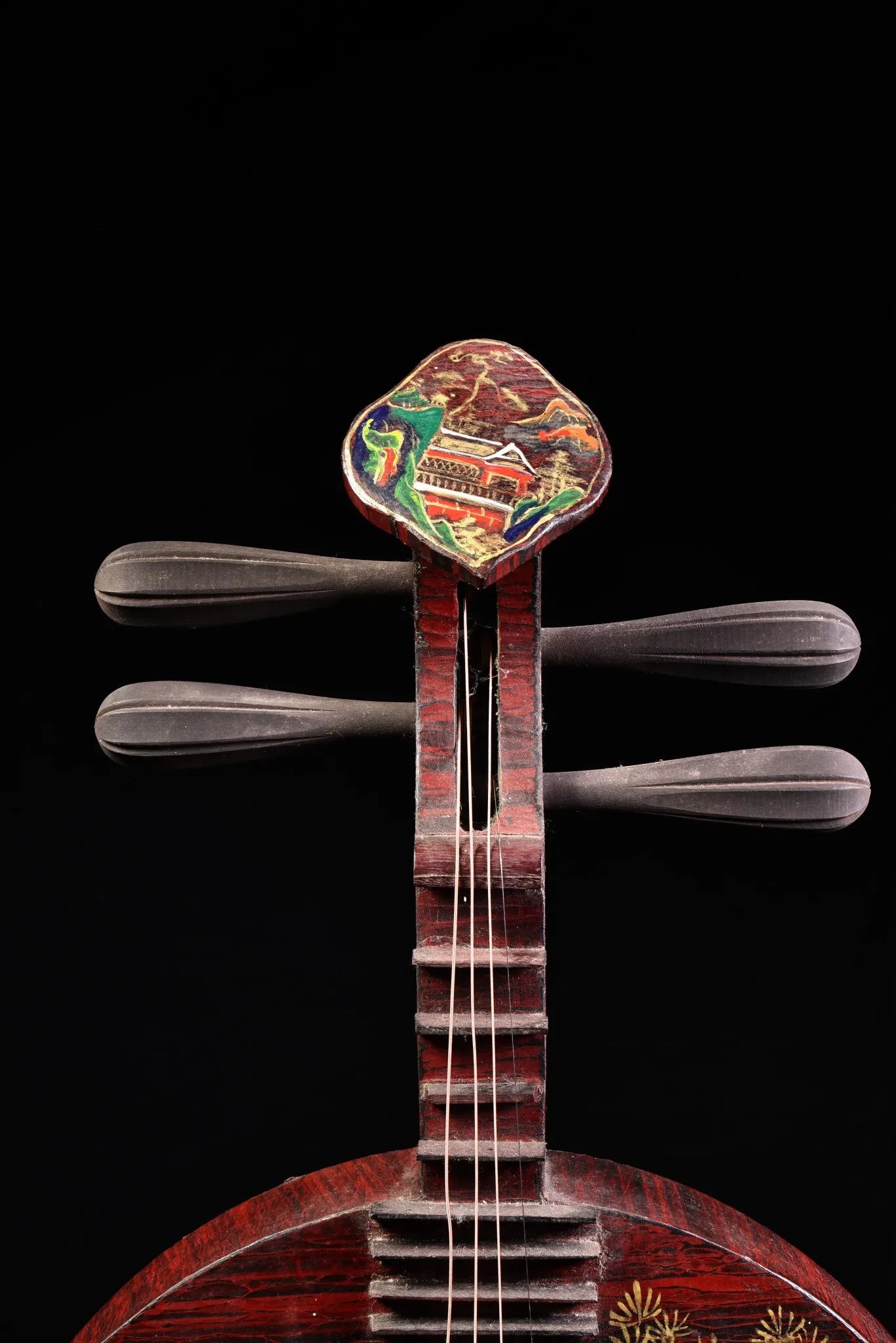 Wooden Lacquerware Deer & Crane Yueqin / Pipa – Asian Home Decor Instrument