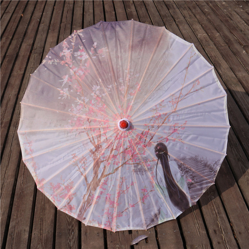 Chinese Style Silk Print Bamboo Umbrella