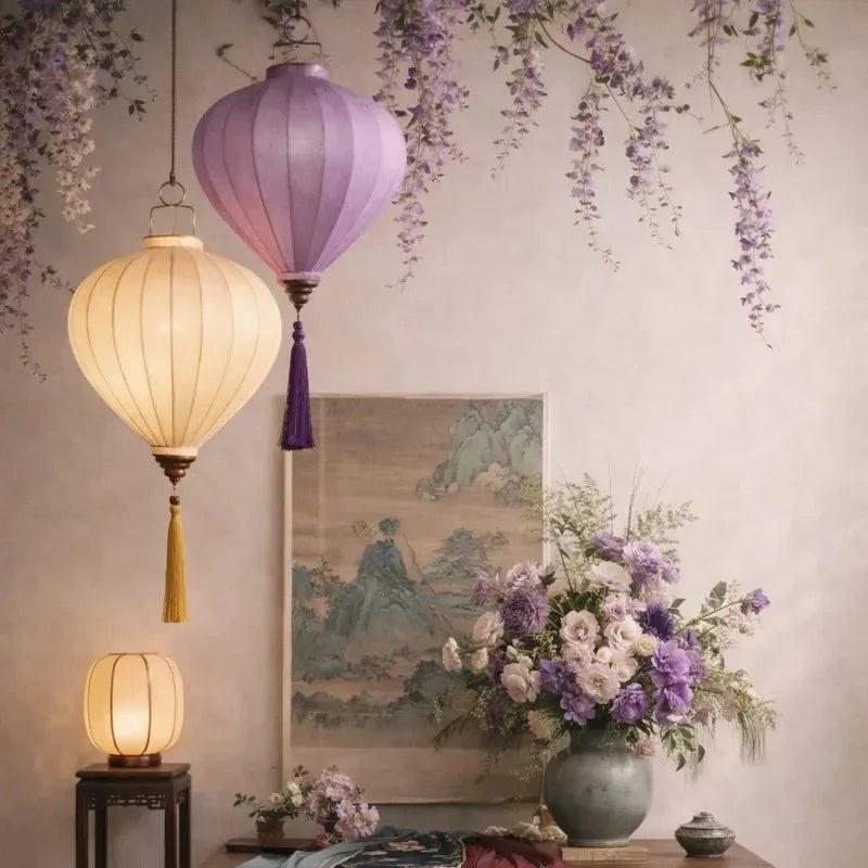 14-Inch Oriental Satin Silk Palace Lantern – Traditional Vietnamese Hanging Lantern