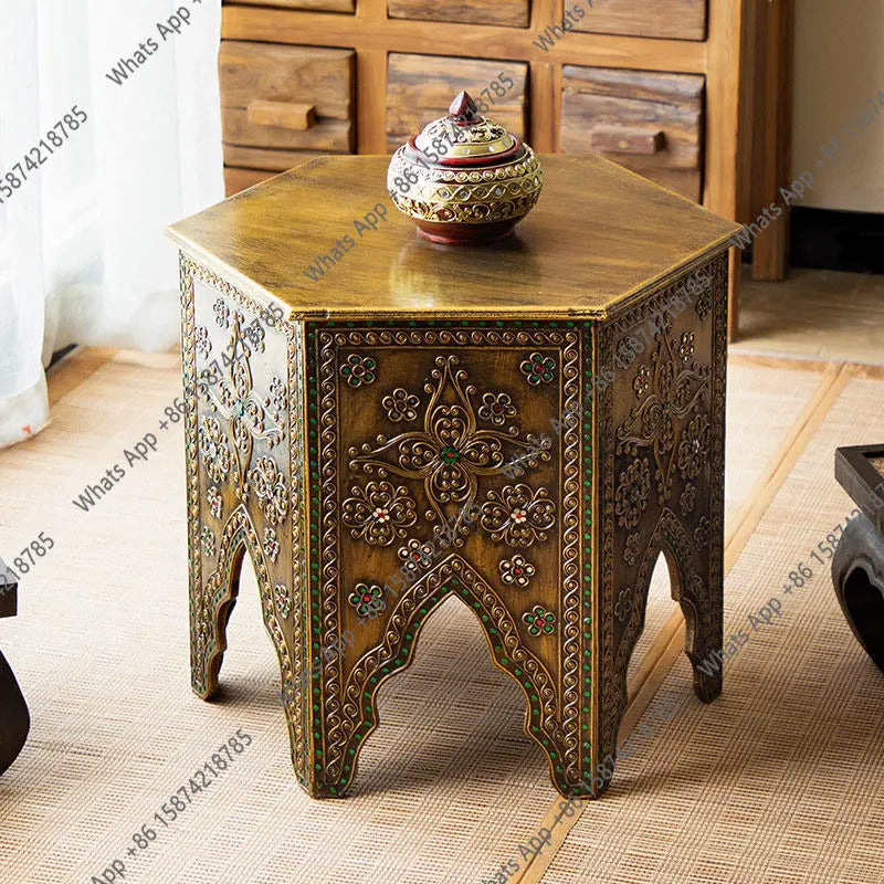Strange Southeast Asian style furniture Thai small coffee table vintage sofa side table round table Thai balcony tea