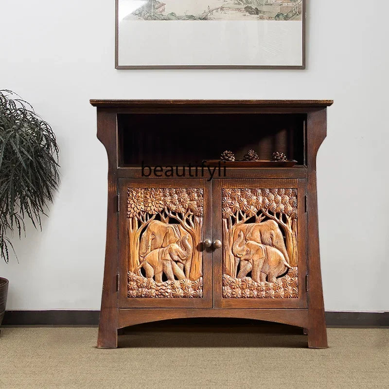 Southeast Asian Solid Wood Entryway Cabinet Carved Storage Cabinet Massage Shop Furniture