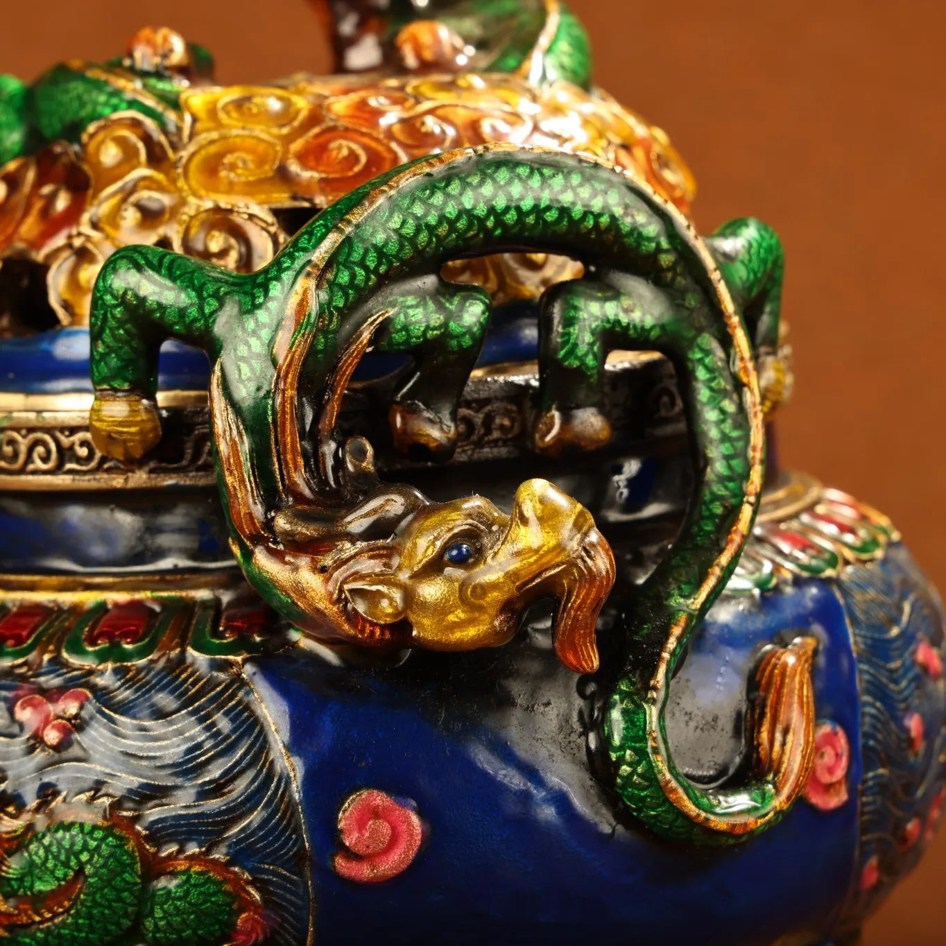 8" Tibetan Bronze Cloisonné Panlong Incense Burner – Asian Home Decor