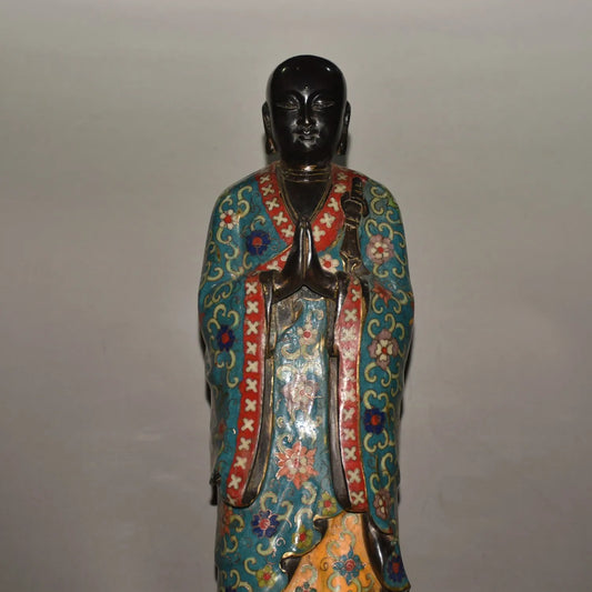 18" Tibetan Temple Collection Bronze Cloisonné Enamel Amitabha & Ksitigarbha Bodhisattva