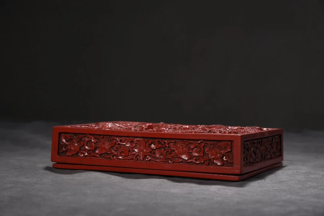 Caja de laca Fénix Cinabrio Carmesí – Almacenamiento decorativo para el hogar asiático