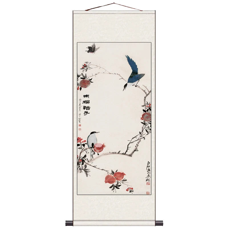 Peach Blossom Double Swallow Decorative Calligraphy and Painting Silk Gift Room Decor Aesthetic Wall Art Home Decor
