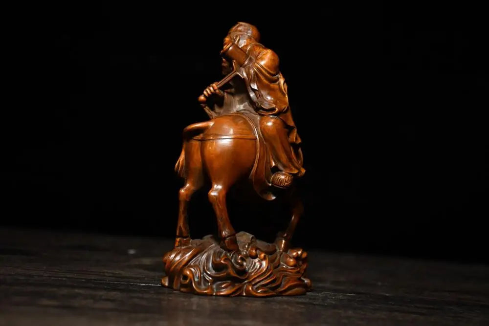 6" Boxwood Zhang Guolao on Donkey – Eight Immortals Temple Statue