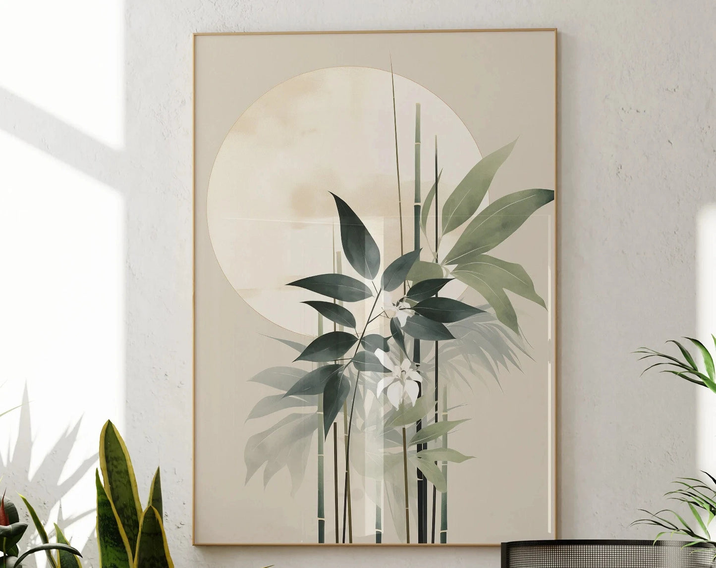 Minimalist Japanese Bamboo Forest & Crane Zen Wall Art Print