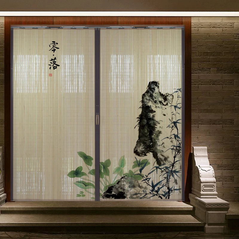 Partición deslizante de bambú impresa para puerta, biombo tradicional chino japonés, cortina deslizante, puerta para uso doméstico, divisor de ambientes, pantalla plegable