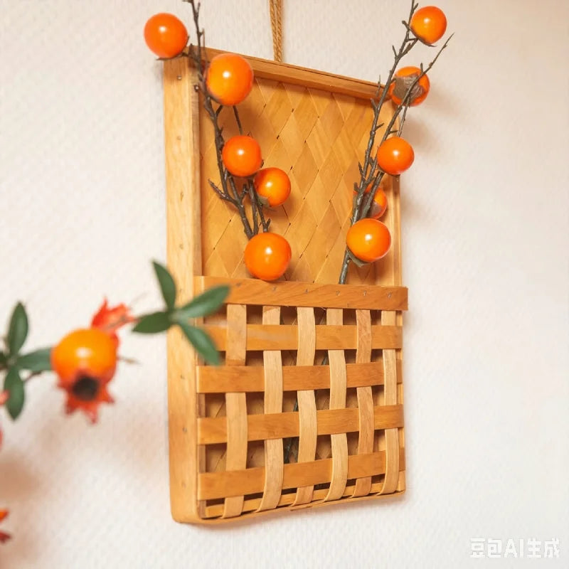 Hand-Woven Bamboo Wall Hanging Basket – Farmhouse Wall Pocket Planter