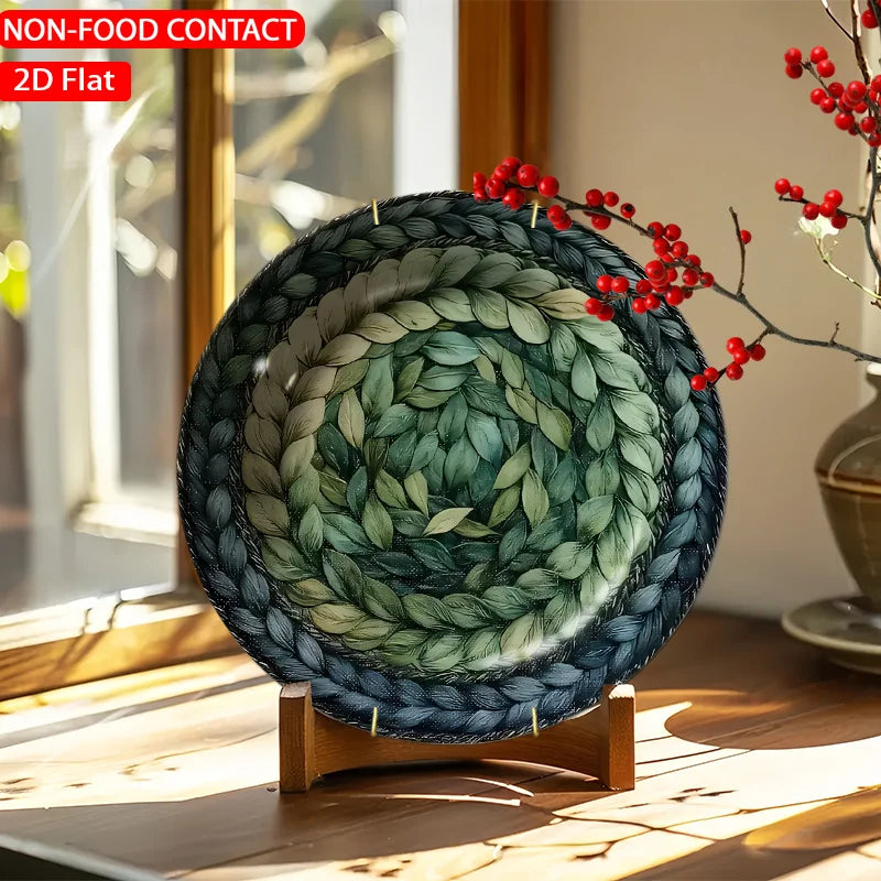 Round Mandala Botanical Leaf Accent Ornament – Minimalist Zen Tabletop Centerpiece