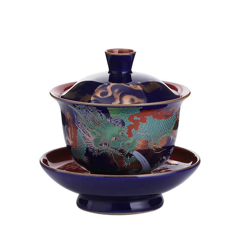 Retro Color Enamel Ceramic Gaiwan Set – Chinese Sancai Porcelain Teaware