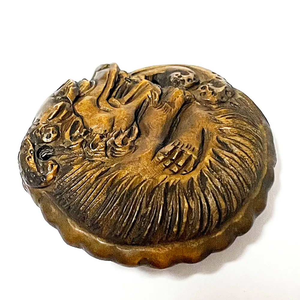 RS263, 2" Hand Carved Japanese Boxwood Netsuke, Dragon Pendant Figurine, PI XIU Sculpture, Small Ornaments