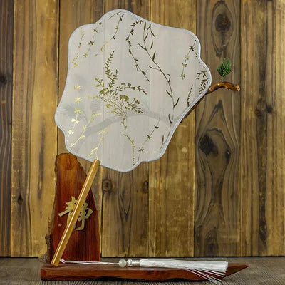Translucent Silk Chinese Round Hand Fan, Floral, Unisex