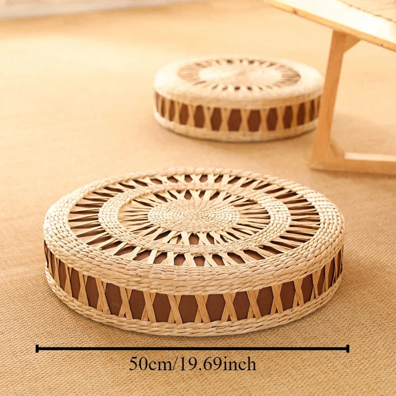 Hand-Woven Round Mobile Footstool – Low Ottoman Pouf & Accent Stool