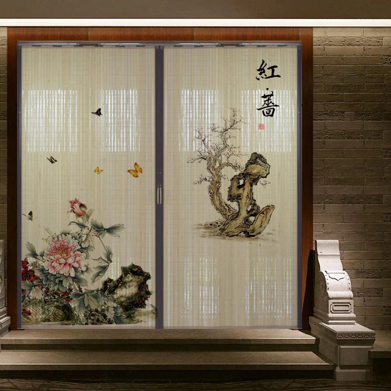 Partición deslizante de bambú impresa para puerta, biombo tradicional chino japonés, cortina deslizante, puerta para uso doméstico, divisor de ambientes, pantalla plegable