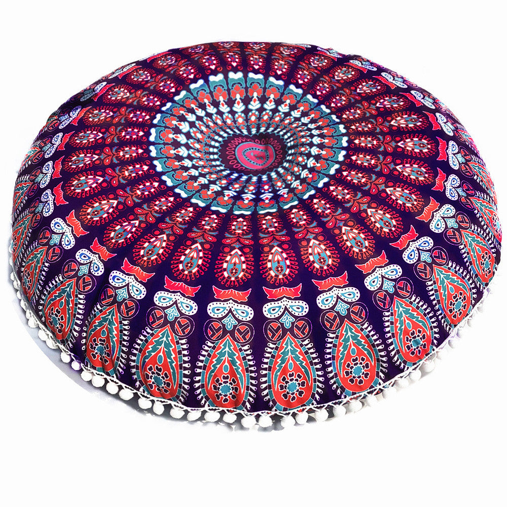 Chinese Boho Lotus Round Throw Pillow Floor Cushion