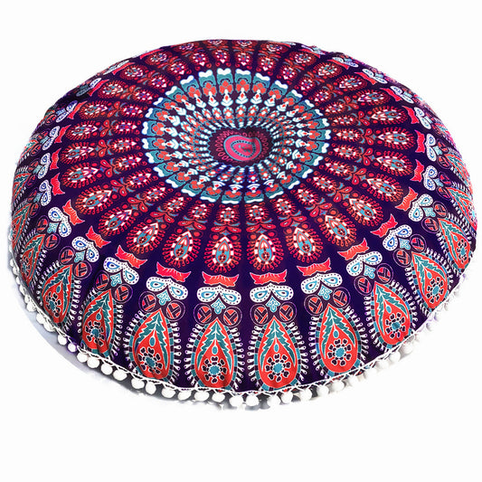 Chinese Boho Lotus Round Throw Pillow Floor Cushion