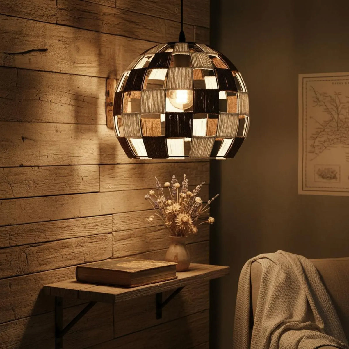 Natural Rattan Sphere Pendant Light – Japanese Woven Globe Hanging Lamp