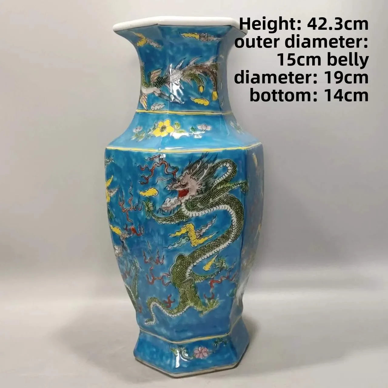 Qing Kangxi Antique Style Pastel Blue Hexagonal Porcelain Vase