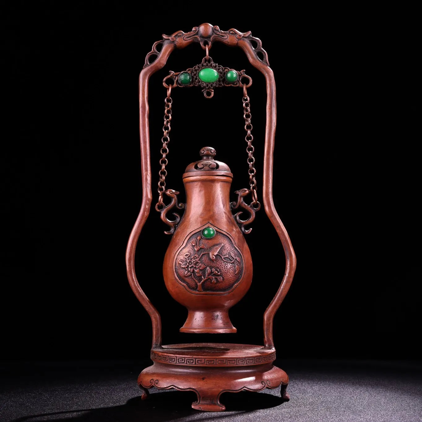 10" Purple Bronze Magpie & Plum Blossom Hanging Incense Burner