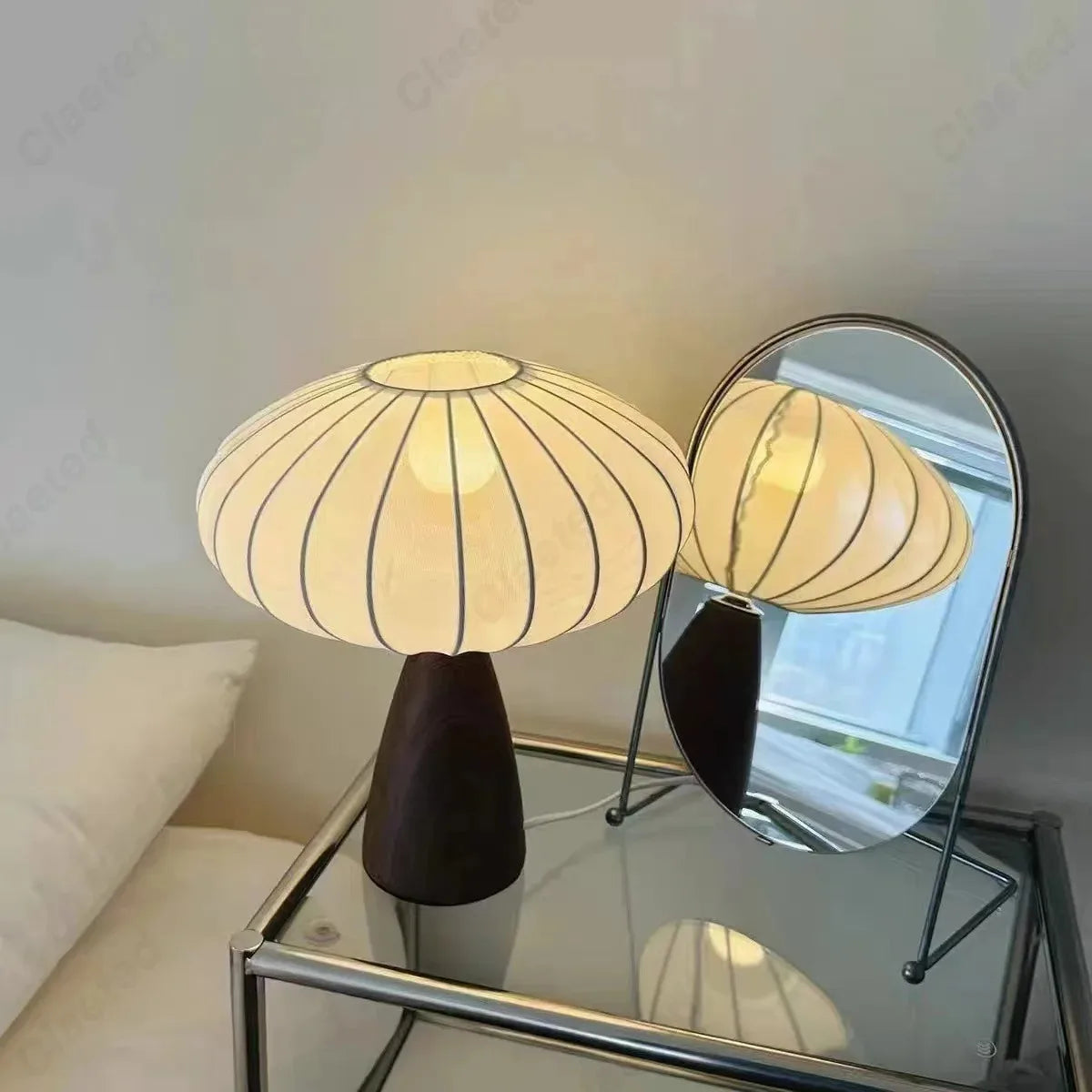 Minimalist Ceramic Base LED Table Lamp – Fabric Shade Bedside Atmosphere Light