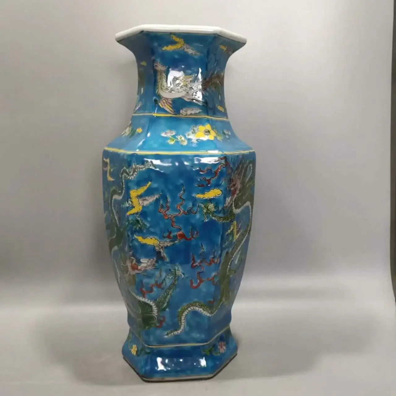 Qing Kangxi Antique Style Pastel Blue Hexagonal Porcelain Vase