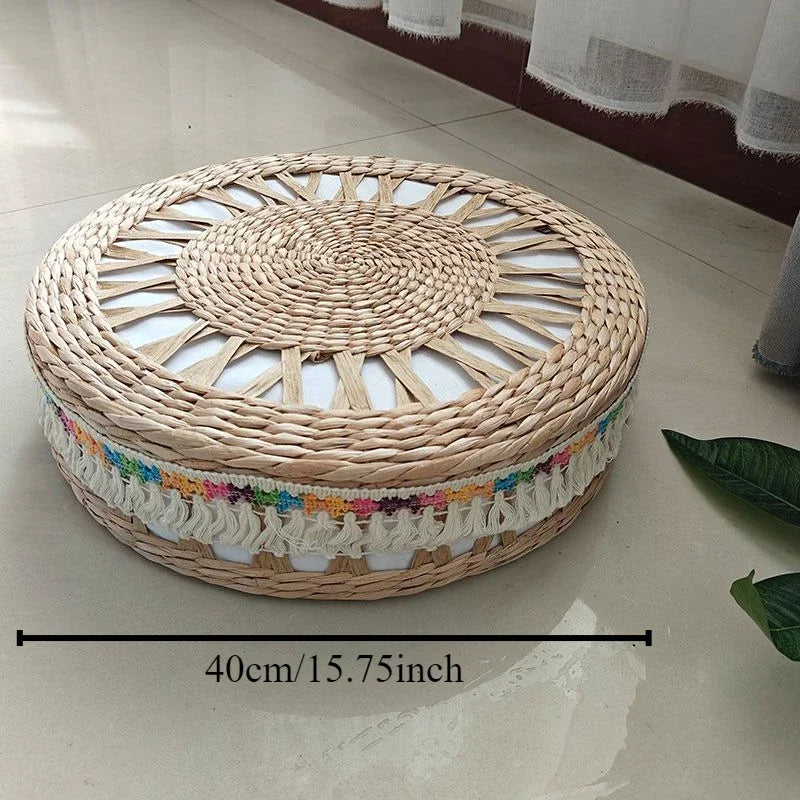 Hand-Woven Round Mobile Footstool – Low Ottoman Pouf & Accent Stool