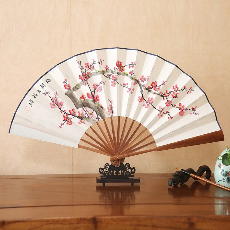 1Pcs Chinese Style Retro Folding Silk Fan Decorative Men Pocket Bamboo Handle Hand Held Fan Party Favors Home Decoration Crafts