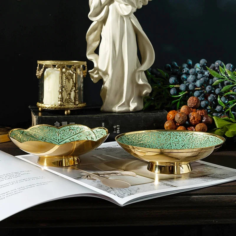 Hand-Engraved Southeast Asian Solid Brass Bowl – Decorative Fruit, Key & Jewelry Dish