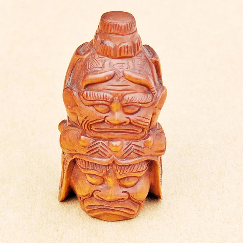 GX1127 - 20 Years Old 2" Hand Carved Boxwood Netsuke - Two Vajra Guardians in One