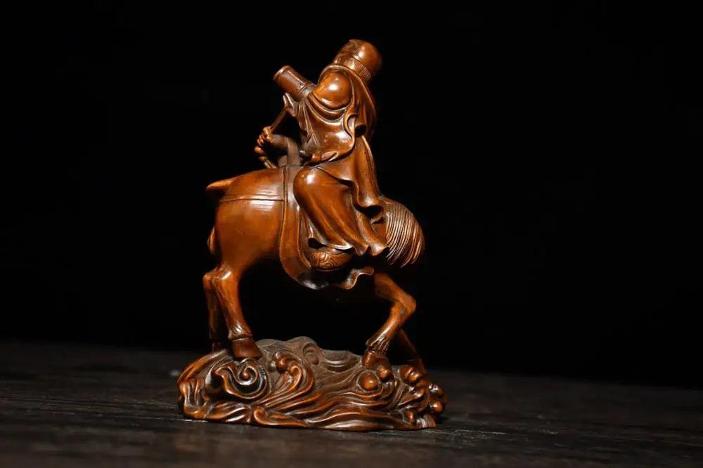 6" Boxwood Zhang Guolao on Donkey – Eight Immortals Temple Statue
