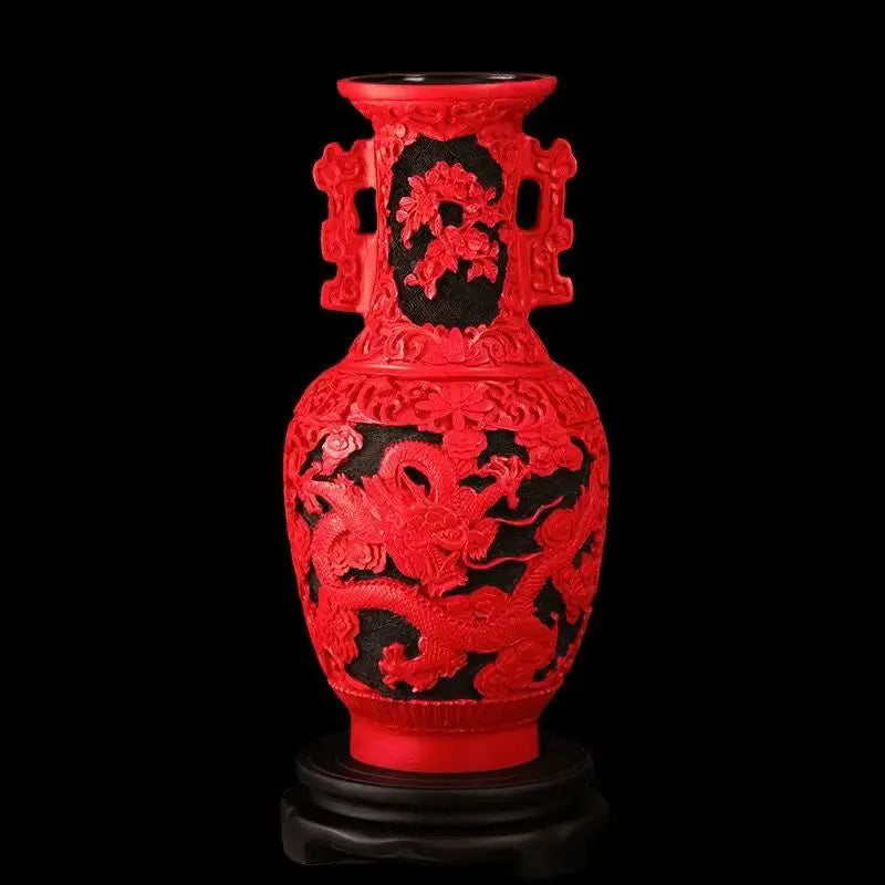 10 Zoll / Exquisite chinesische klassische traditionelle Technologie Rotlack Drachenglücks-Vase Nr.6