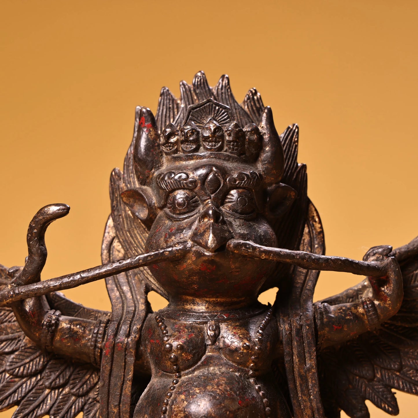9" Bronze Cinnabar Garuda Dhwaja – Temple Protector on Lotus