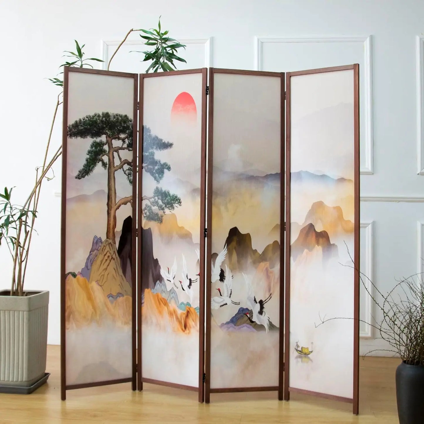 Divisor de Ambientes de 4 Paneles, Mampara Plegable de Doble Cara para Privacidad en Oficina en Casa – Separador de Ambientes Independiente con Nuevo y Elegante Paisaje Colorido 170 cm de Alto x 160 cm de Ancho - 1.7 m de Alto
