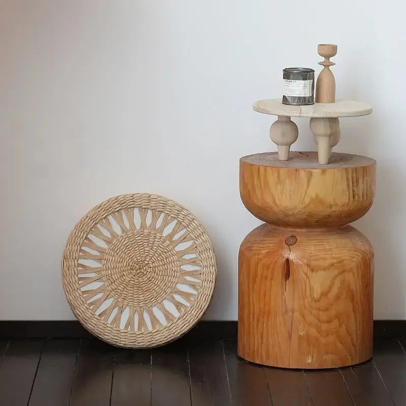 Hand-Woven Round Mobile Footstool – Low Ottoman Pouf & Accent Stool