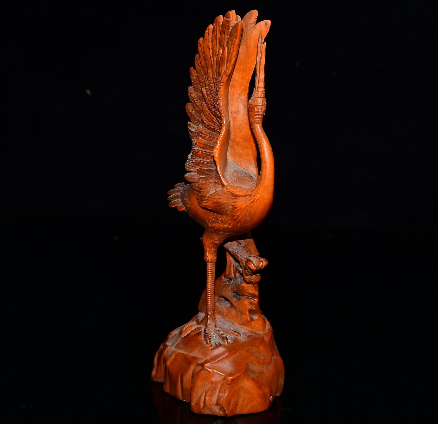 Tibetan Boxwood Red-Crowned Longevity Crane Statue