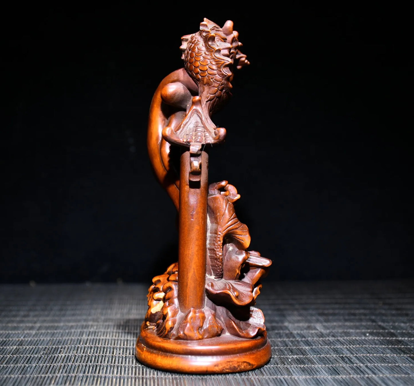 Tibetan Temple Boxwood Carp & Dragon Gate – Promotion & Prosperity Desk Ornament (6")